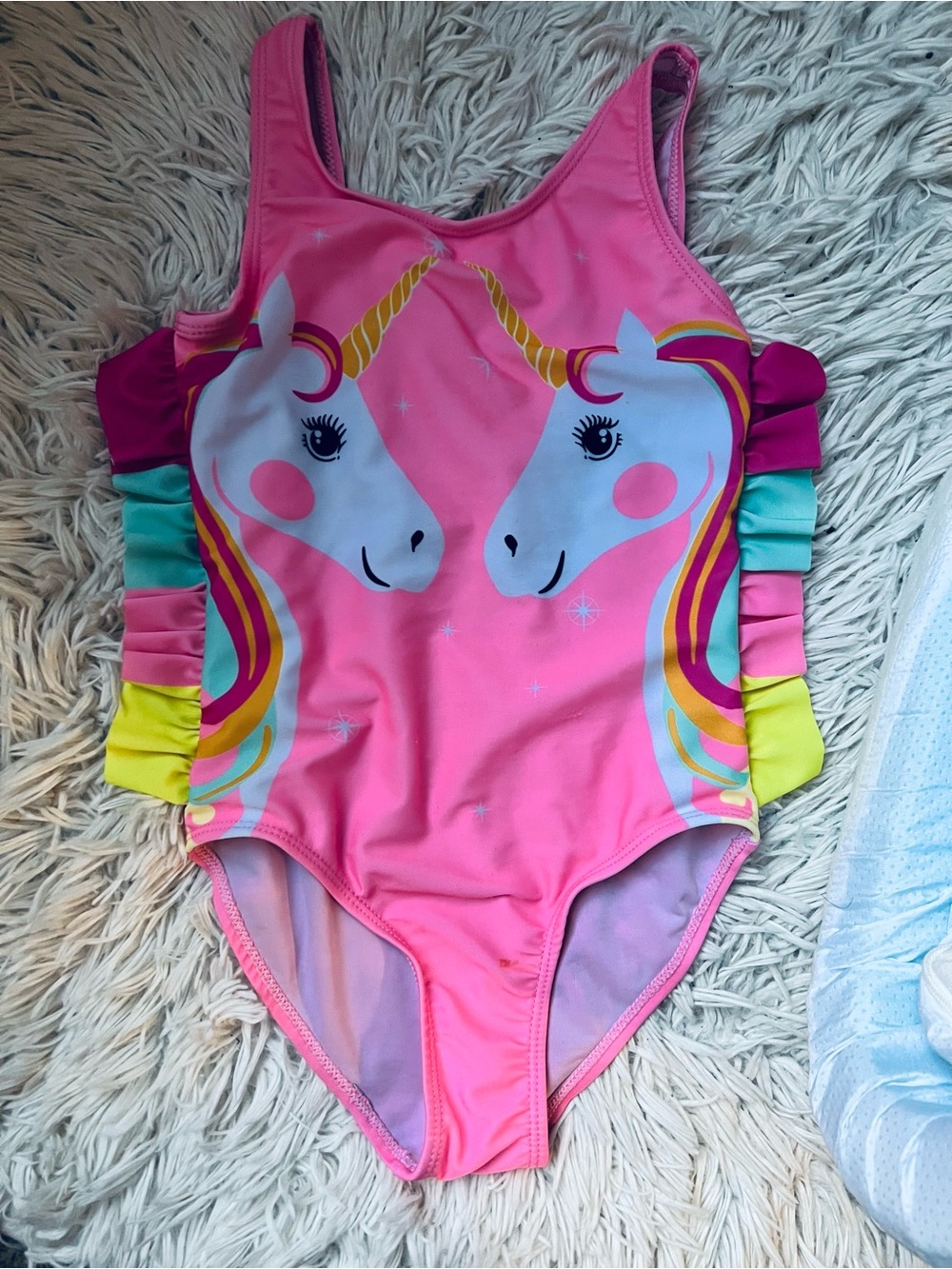 Girls Pink Unicorn One-Piece Swimsuit & unicorn glasses